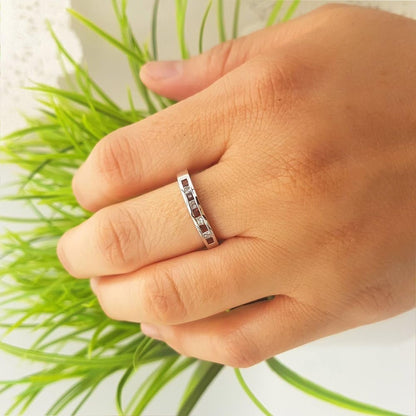 10K Gold Princess Cut Garnet & White Diamond Ladies Anniversary Wedding Band Stackable Ring