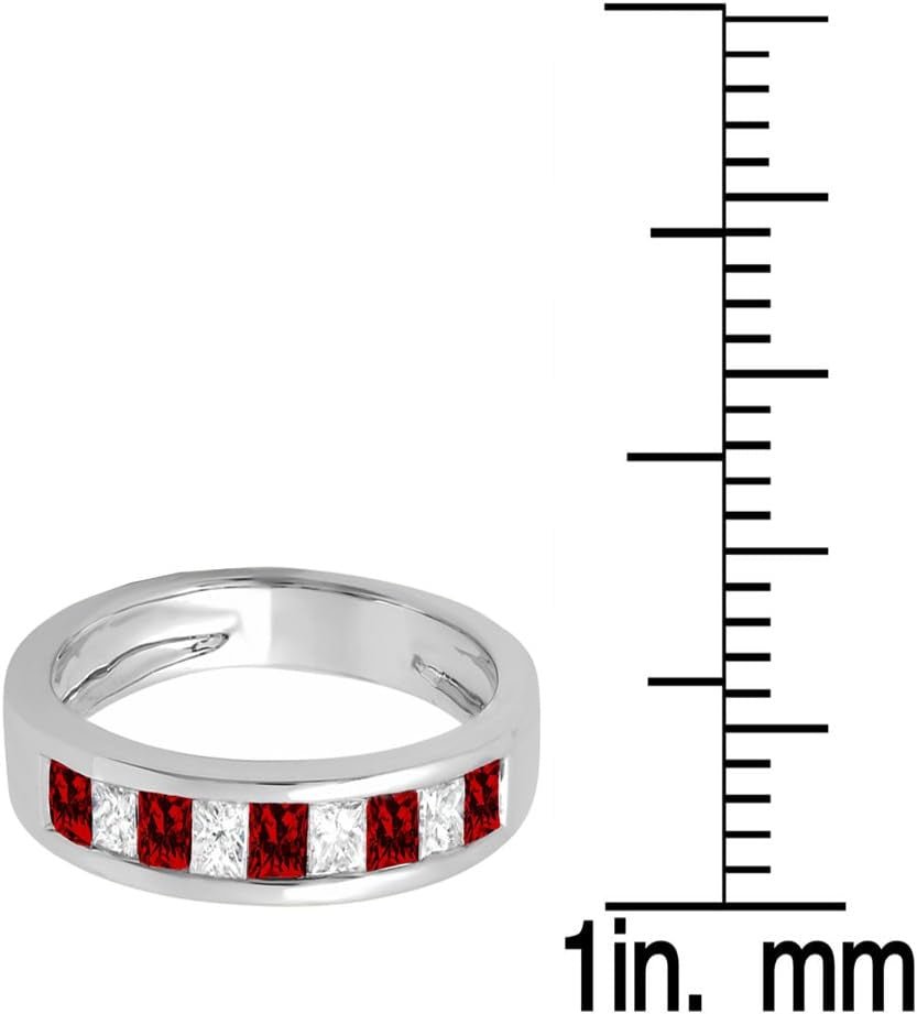 10K Gold Princess Cut Garnet & White Diamond Ladies Anniversary Wedding Band Stackable Ring - WORLD TIME VISITS