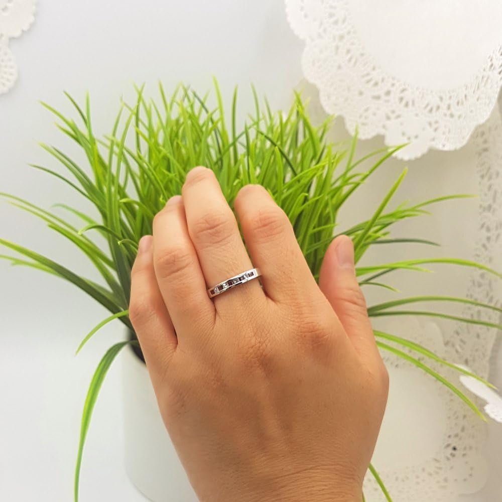 10K Gold Princess Cut Garnet & White Diamond Ladies Anniversary Wedding Band Stackable Ring