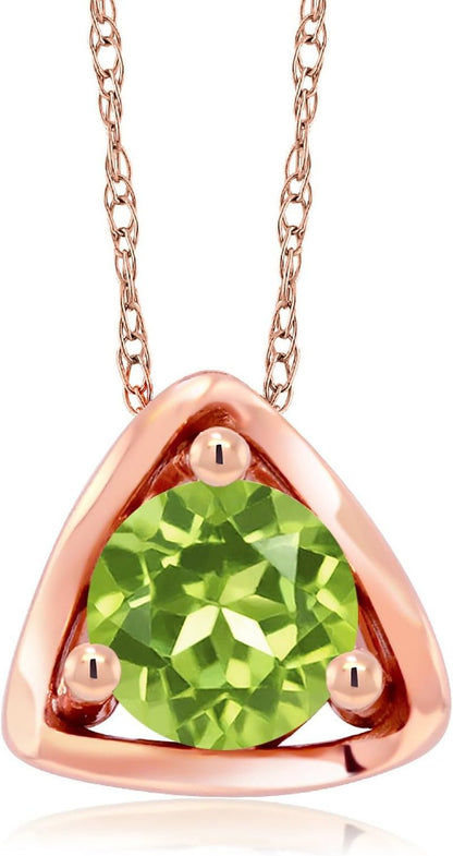 10K Rose Gold Green Peridot Pendant Necklace for Women (0.50 Cttw, Gemstone Birthstone, round 5MM, with 18 Inch Chain) - WORLD TIME VISITS