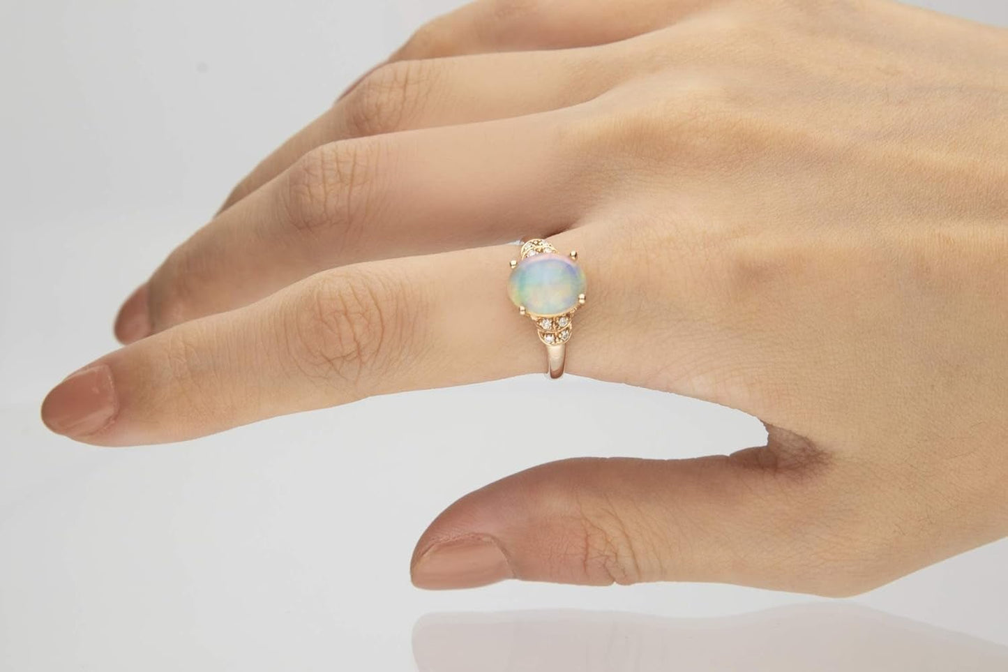 10K Rose Gold Natural Ethiopian Opal Ring with Real Diamonds for Women | Ethically, Authentically & Organically Sourced (Oval) Shaped Opal Hand-Crafted Jewelry for Her | Opal Ring for Women