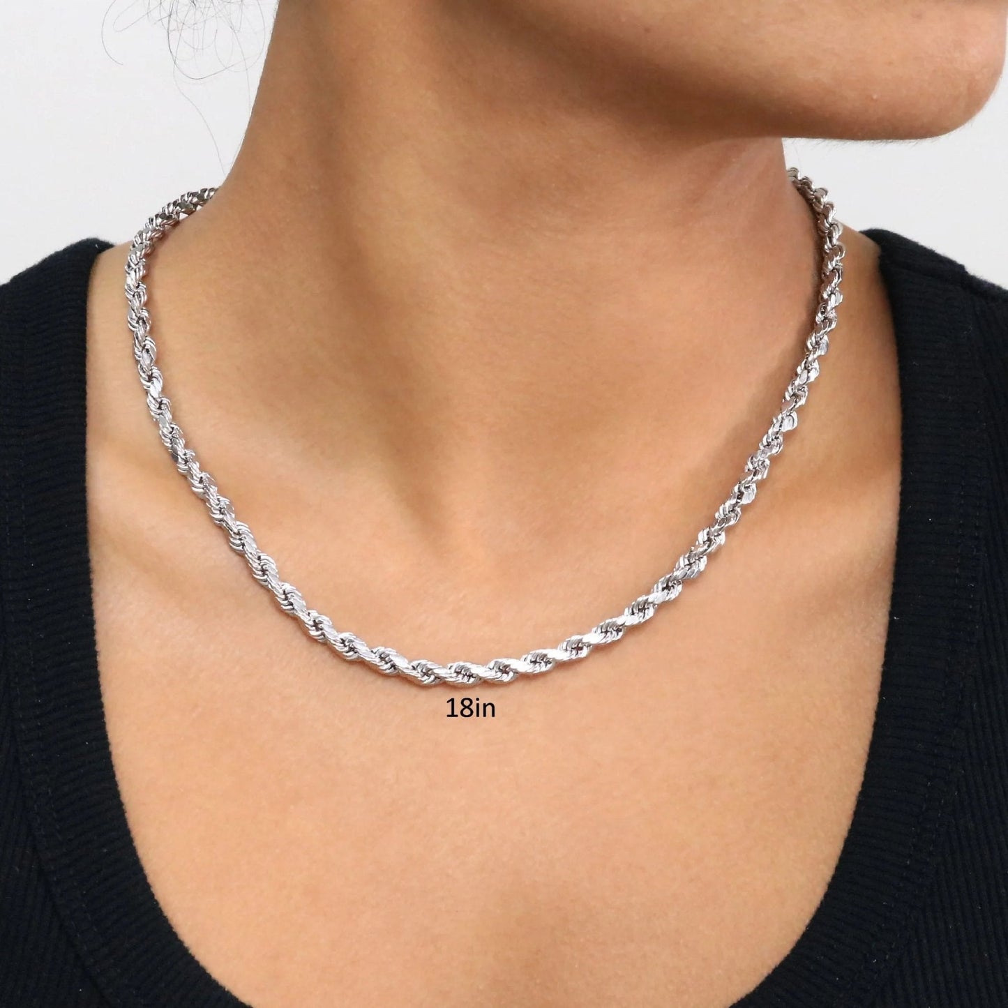 10K White Gold 5Mm Rope Chain Diamond Cut Pendant Necklace, Mens Jewelry 18" - 30" - WORLD TIME VISITS