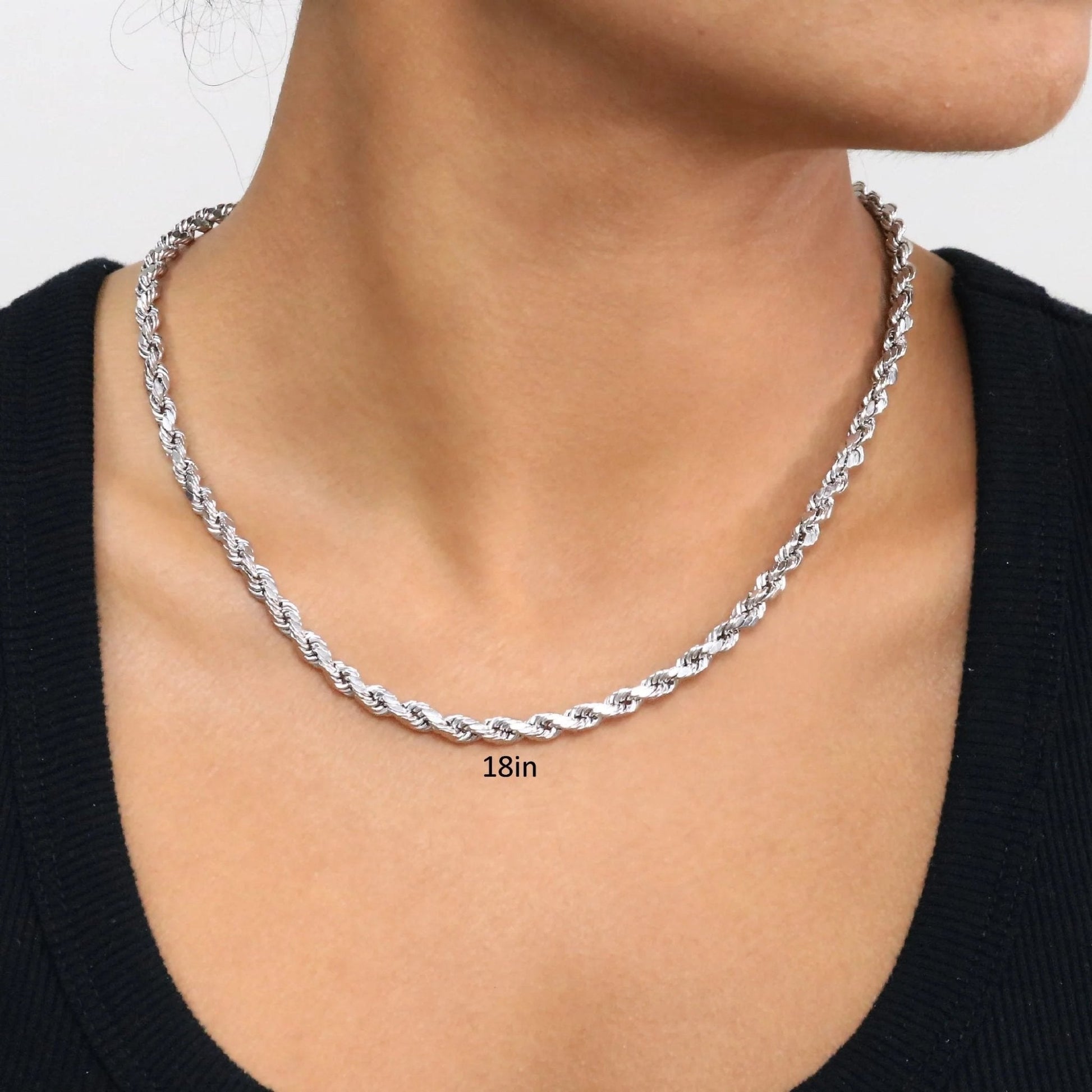 10K White Gold 5Mm Rope Chain Diamond Cut Pendant Necklace, Mens Jewelry 18" - 30" - WORLD TIME VISITS