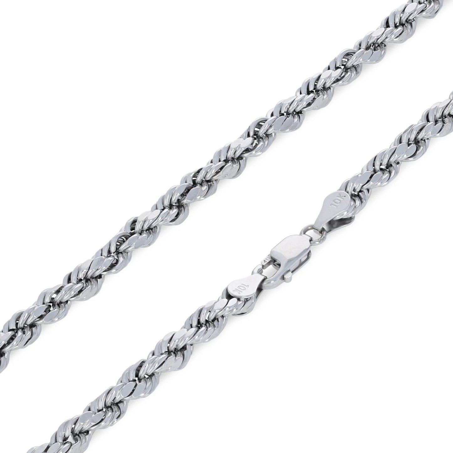 10K White Gold 5Mm Rope Chain Diamond Cut Pendant Necklace, Mens Jewelry 18" - 30"