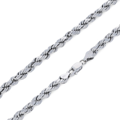 10K White Gold 5Mm Rope Chain Diamond Cut Pendant Necklace, Mens Jewelry 18" - 30"