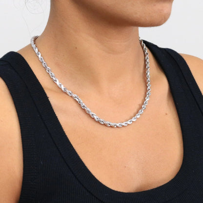 10K White Gold 5Mm Rope Chain Diamond Cut Pendant Necklace, Mens Jewelry 18" - 30"