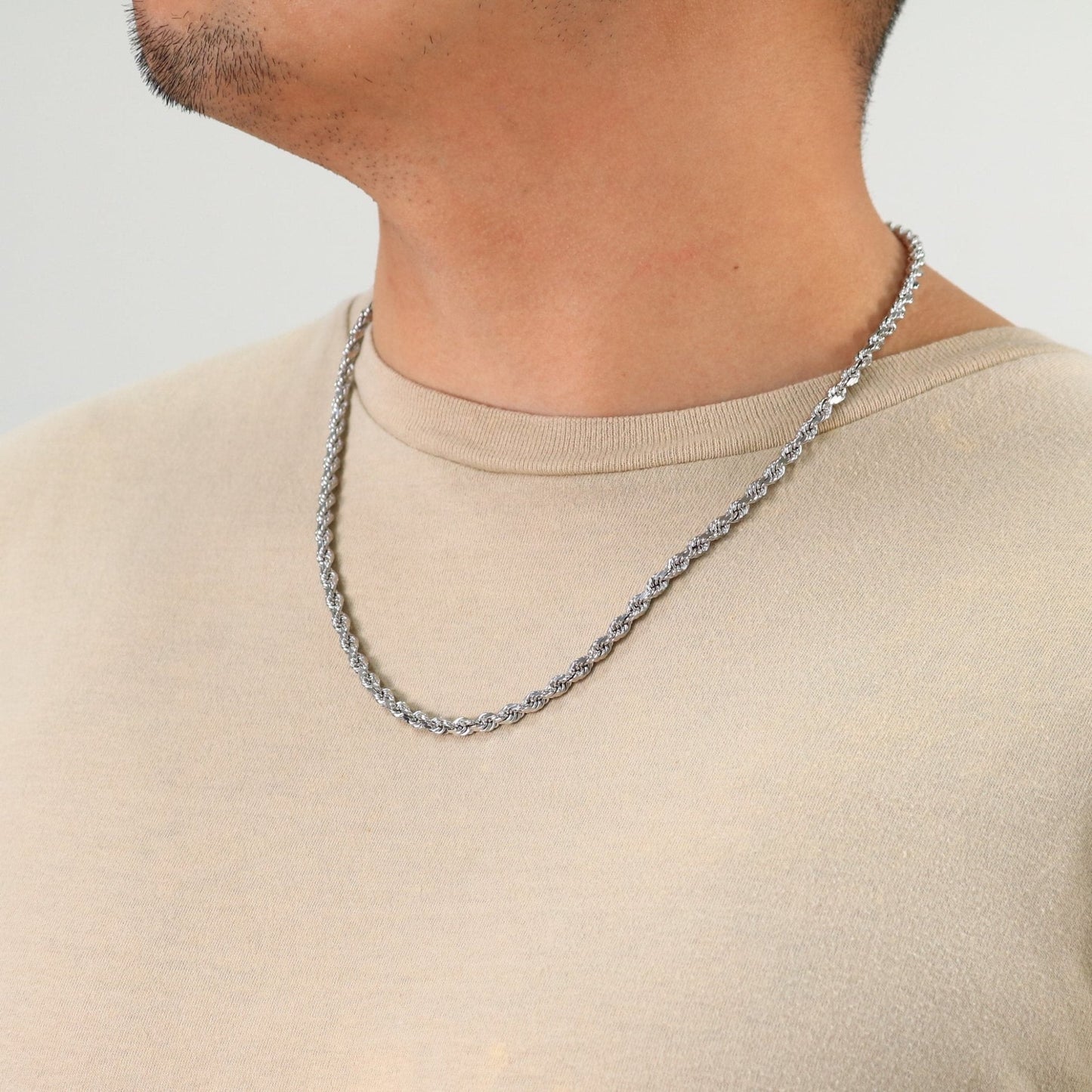 10K White Gold 5Mm Rope Chain Diamond Cut Pendant Necklace, Mens Jewelry 18" - 30"