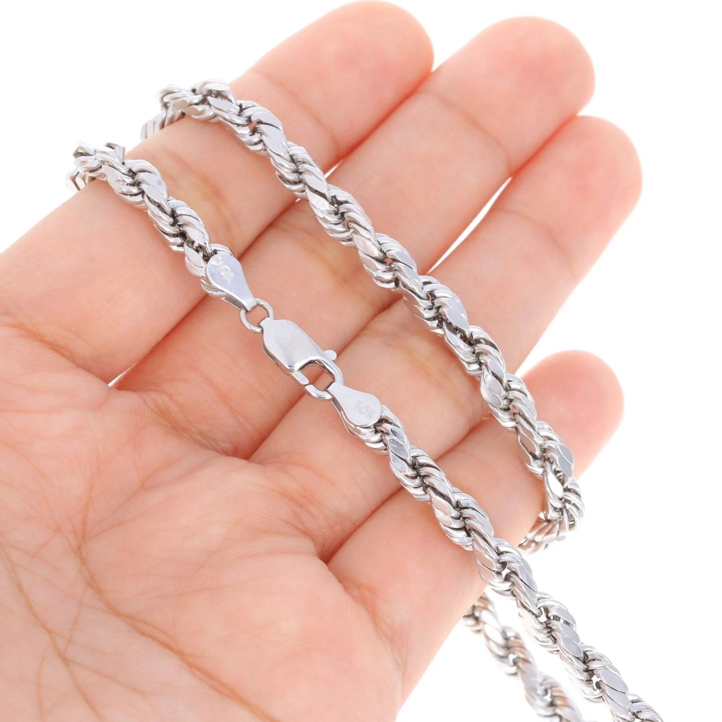 10K White Gold 5Mm Rope Chain Diamond Cut Pendant Necklace, Mens Jewelry 18" - 30"