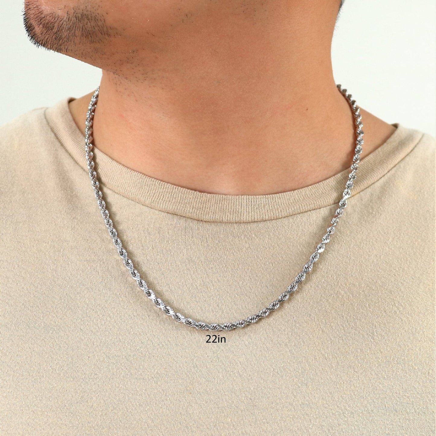 10K White Gold 5Mm Rope Chain Diamond Cut Pendant Necklace, Mens Jewelry 18" - 30" - WORLD TIME VISITS