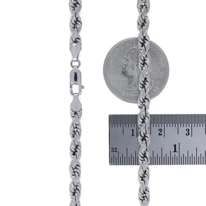 10K White Gold 5Mm Rope Chain Diamond Cut Pendant Necklace, Mens Jewelry 18" - 30"
