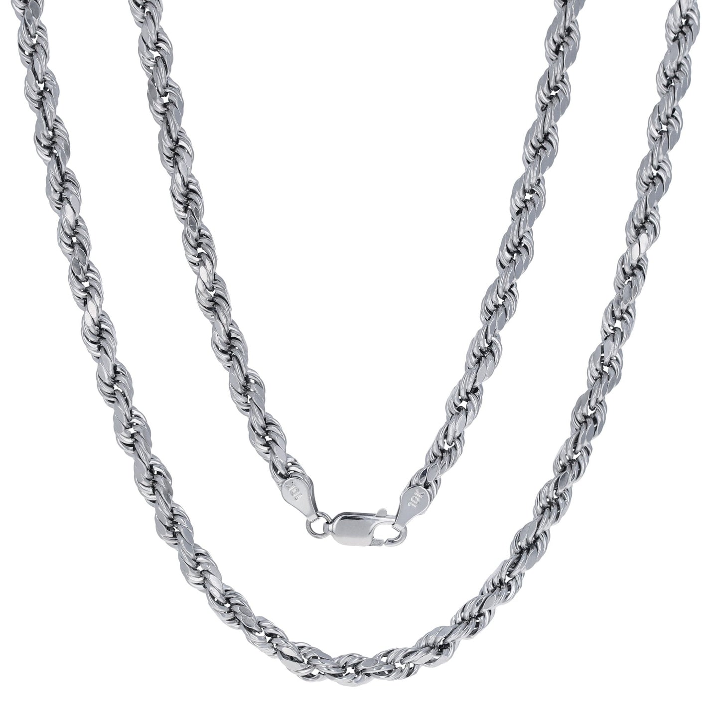 10K White Gold 5Mm Rope Chain Diamond Cut Pendant Necklace, Mens Jewelry 18" - 30" - WORLD TIME VISITS
