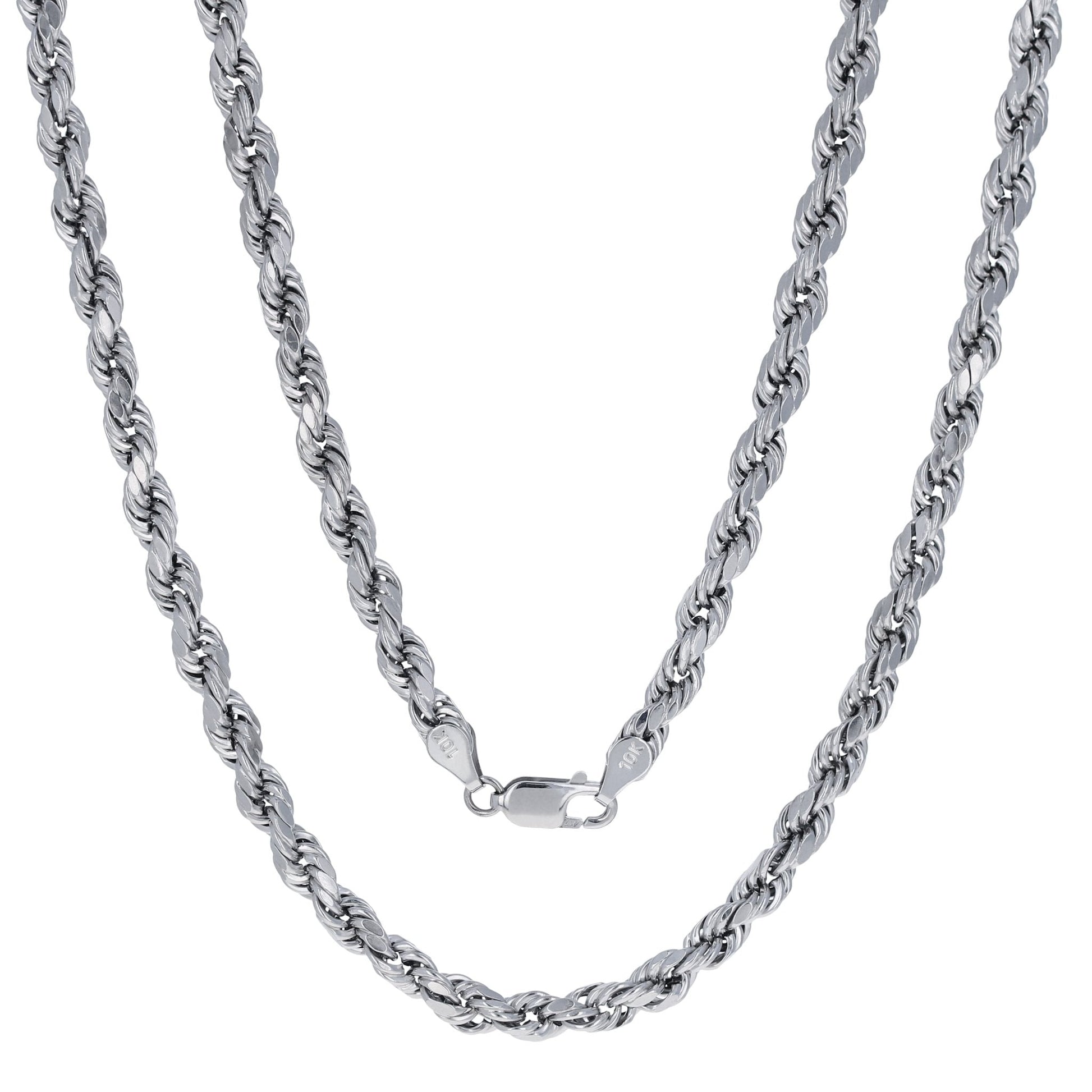 10K White Gold 5Mm Rope Chain Diamond Cut Pendant Necklace, Mens Jewelry 18" - 30" - WORLD TIME VISITS