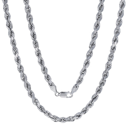 10K White Gold 5Mm Rope Chain Diamond Cut Pendant Necklace, Mens Jewelry 18" - 30" - WORLD TIME VISITS