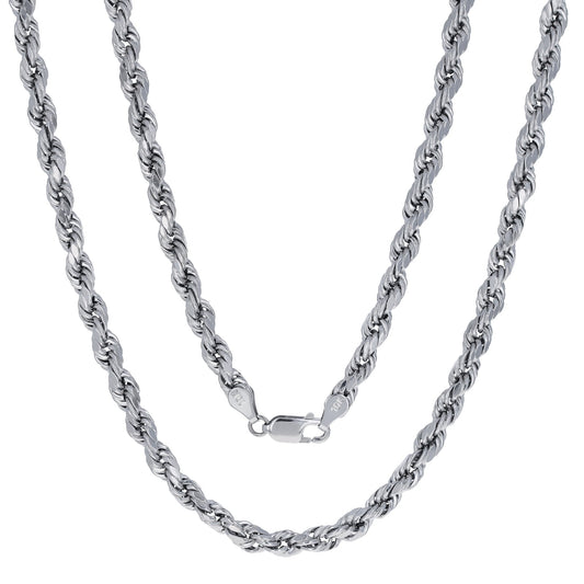 10K White Gold 5Mm Rope Chain Diamond Cut Pendant Necklace, Mens Jewelry 18" - 30" - WORLD TIME VISITS
