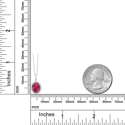 10K White Gold Gemstone Birthstone and White Diamond Necklace | Halo Pendant Necklace for Women | Oval 8X6MM | White Gold Necklace | with 18 Inch Chain - WORLD TIME VISITS