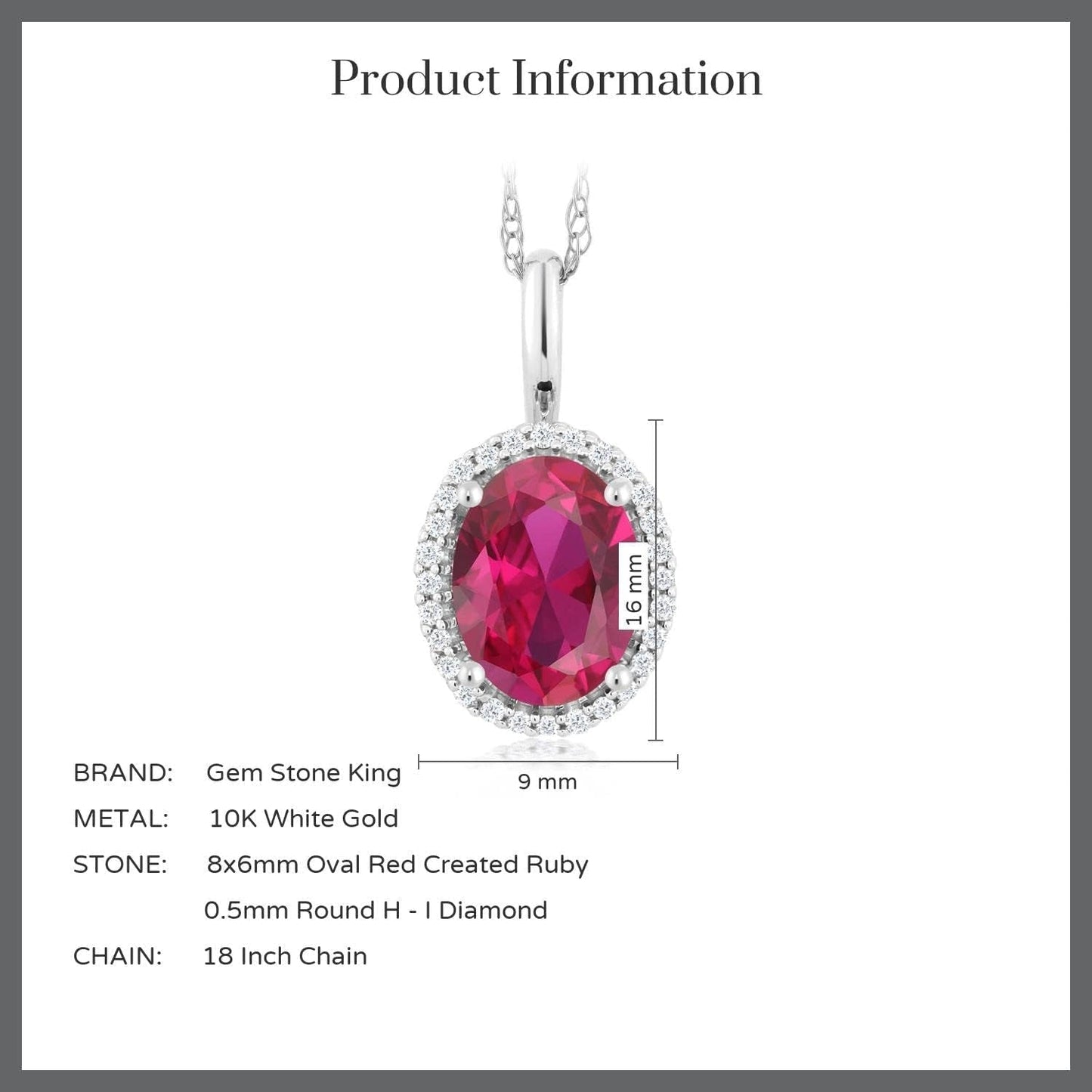 10K White Gold Gemstone Birthstone and White Diamond Necklace | Halo Pendant Necklace for Women | Oval 8X6MM | White Gold Necklace | with 18 Inch Chain
