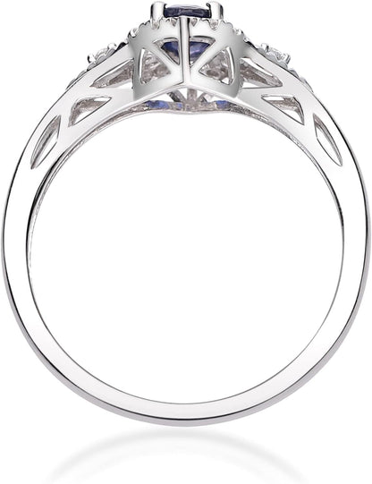 10K White Gold Genuine Blue Sapphire Ring with Diamonds for Women | Ethically, Authentically & Organically Sourced (Oval-Cut) Shaped Sapphire Hand-Crafted Jewelry for Her | Sapphire Ring for Women