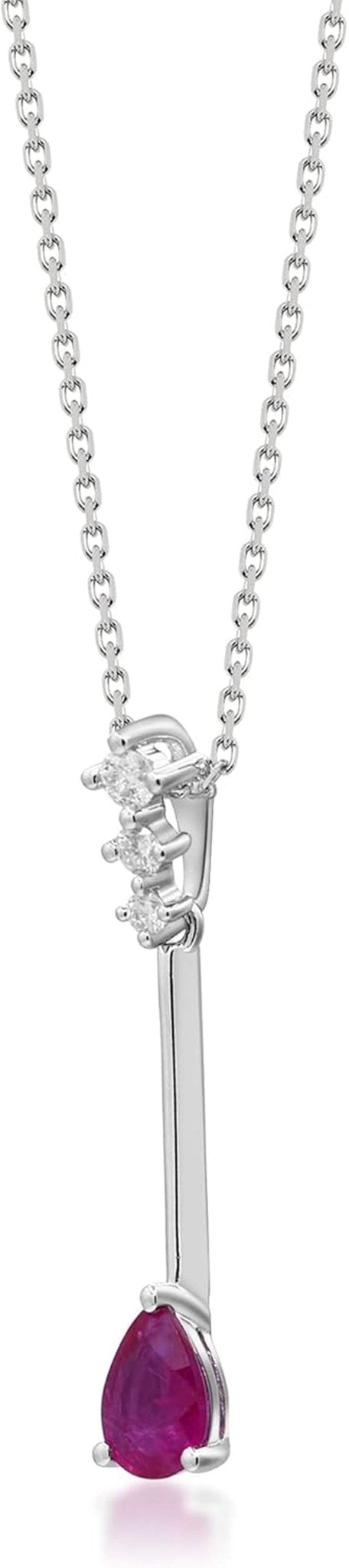 10K White Gold Genuine Ruby and Natural Diamond (I1) Necklace for Women. - WORLD TIME VISITS
