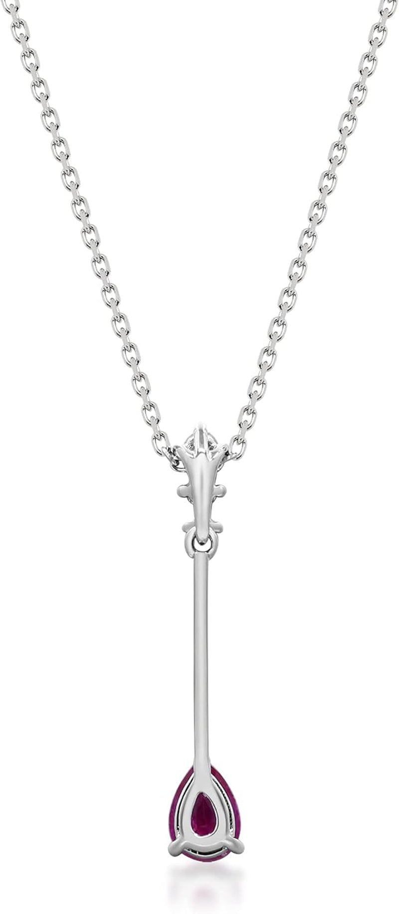 10K White Gold Genuine Ruby and Natural Diamond (I1) Necklace for Women.
