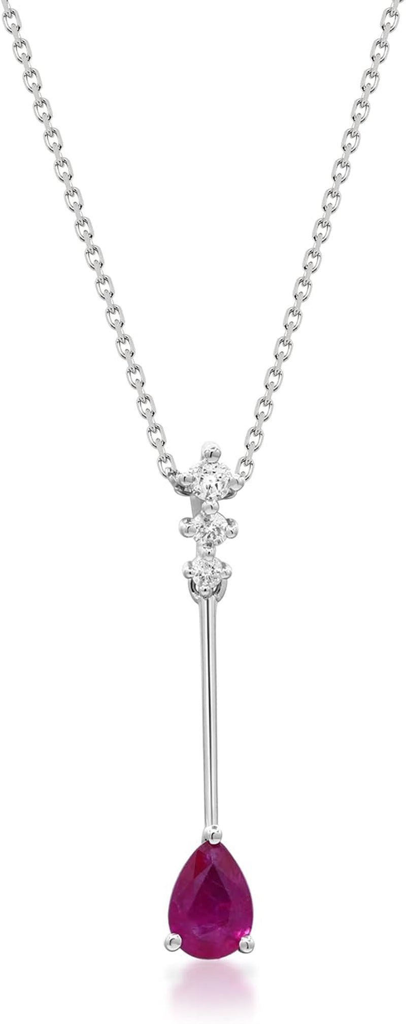 10K White Gold Genuine Ruby and Natural Diamond (I1) Necklace for Women. - WORLD TIME VISITS