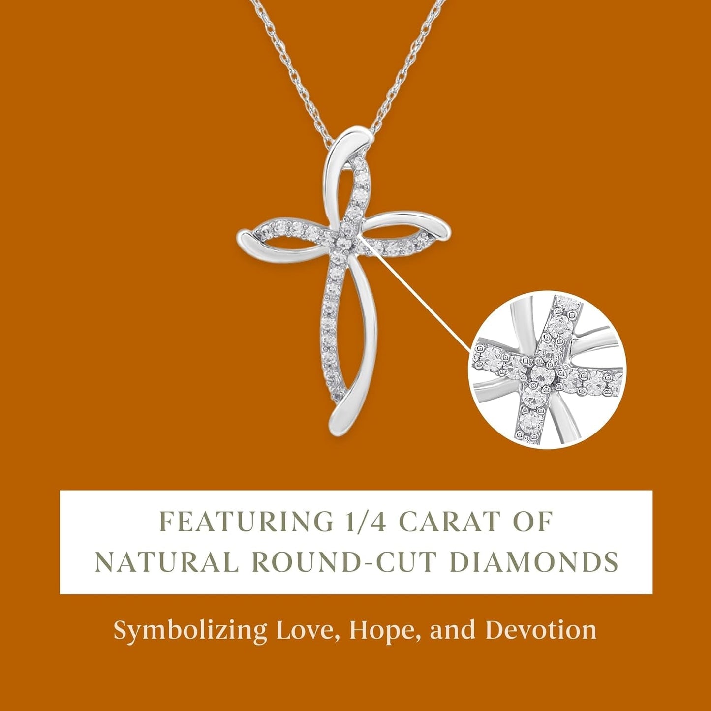 10K White Gold Necklace for Women with Natural Round-Cut Diamond and Swirl Cross Pendant-Necklace, 18" Rope Chain, 925 Sterling Silver Necklace and 18" Cable Chain, 1/4 Carat Total Weight Diamonds & Elegant Gift Box Included