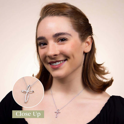 10K White Gold Necklace for Women with Natural Round-Cut Diamond and Swirl Cross Pendant-Necklace, 18" Rope Chain, 925 Sterling Silver Necklace and 18" Cable Chain, 1/4 Carat Total Weight Diamonds & Elegant Gift Box Included