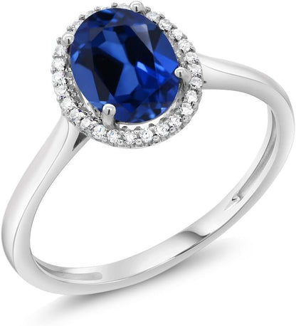 10K White Gold Oval Gemstone Birthstone and White Diamond Halo Engagement Ring | Oval 8X6MM | Wedding Anniversary Promise White Gold Ring for Women - WORLD TIME VISITS