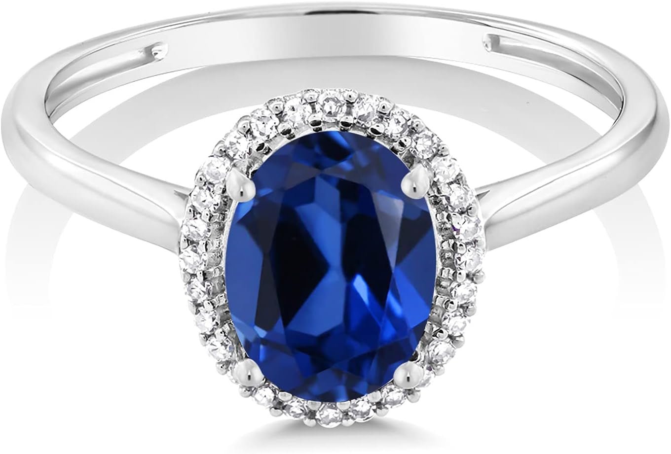 10K White Gold Oval Gemstone Birthstone and White Diamond Halo Engagement Ring | Oval 8X6MM | Wedding Anniversary Promise White Gold Ring for Women - WORLD TIME VISITS