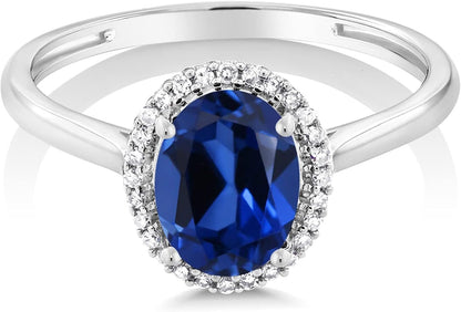 10K White Gold Oval Gemstone Birthstone and White Diamond Halo Engagement Ring | Oval 8X6MM | Wedding Anniversary Promise White Gold Ring for Women - WORLD TIME VISITS
