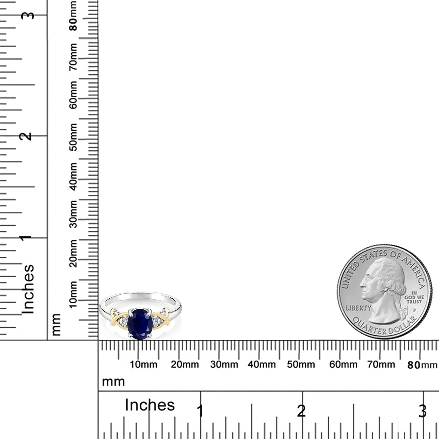 10K Yellow Gold and 925 Sterling Silver Blue Sapphire and White Lab Grown Diamond Engagement Ring for Women | 1.88 Cttw | Oval 8X6MM | Ring Size 5-9