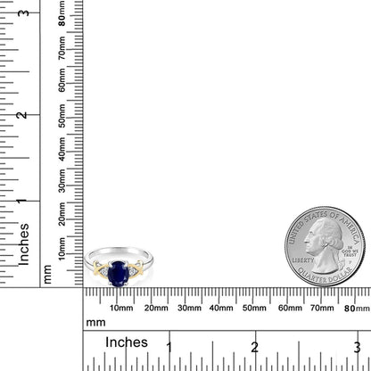 10K Yellow Gold and 925 Sterling Silver Blue Sapphire and White Lab Grown Diamond Engagement Ring for Women | 1.88 Cttw | Oval 8X6MM | Ring Size 5-9