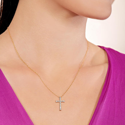 10K Yellow Gold Cross Pendant Necklace for Women | 1/2 CTTW Natural White round Diamonds | 18" Rope Chain | Luxury Jewelry with Gift Box | Timeless Fashion Jewelry Gift for Her - WORLD TIME VISITS