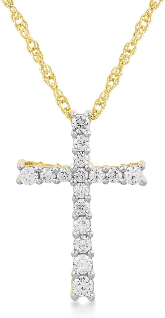 10K Yellow Gold Cross Pendant Necklace for Women | 1/2 CTTW Natural White round Diamonds | 18" Rope Chain | Luxury Jewelry with Gift Box | Timeless Fashion Jewelry Gift for Her - WORLD TIME VISITS