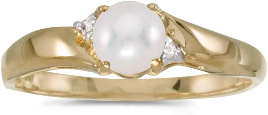10K Yellow Gold Freshwater Cultured Pearl and Diamond Ring - WORLD TIME VISITS