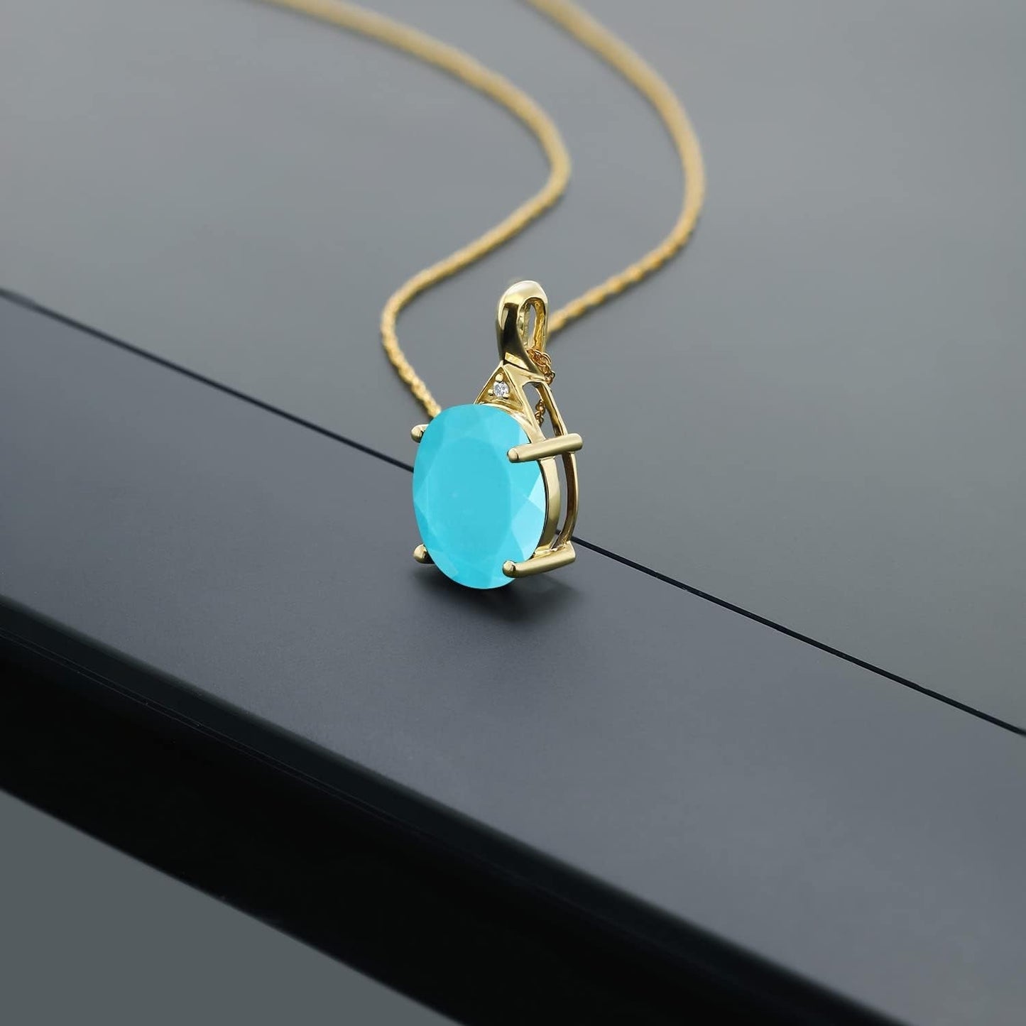 10K Yellow Gold Gemstone Birthstone and White Diamond Pendant Necklace for Women | Oval 12X10MM | Gold Necklace for Women | with 18 Inch Chain