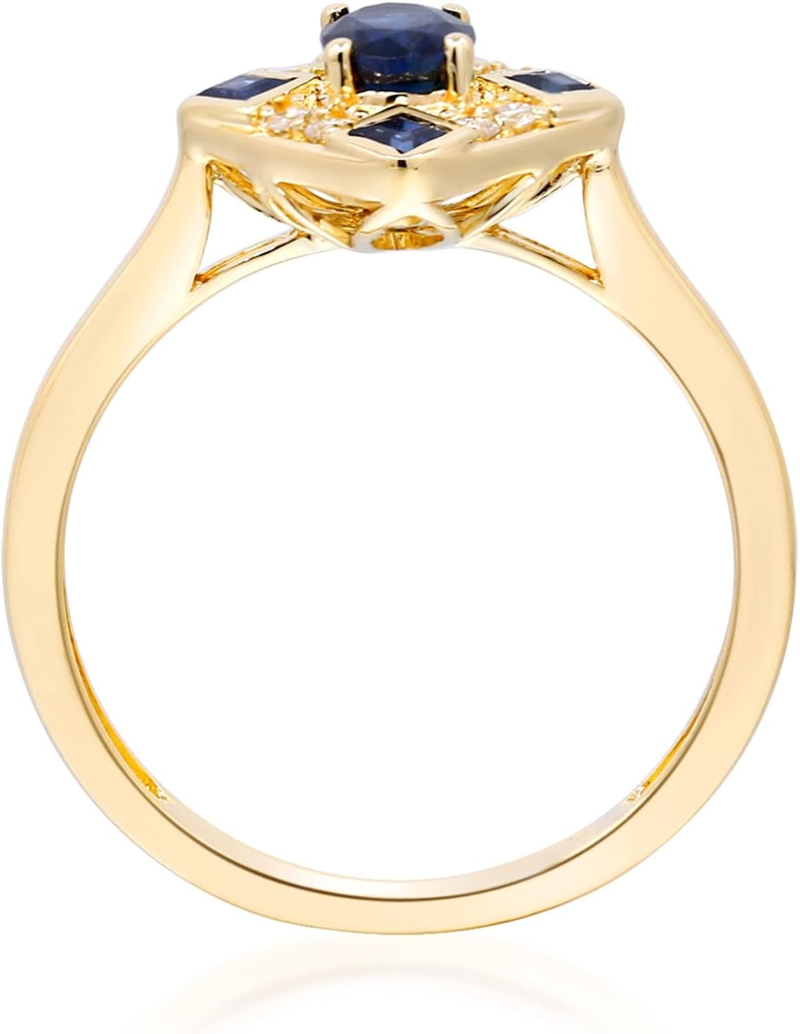 10K Yellow Gold Genuine Blue Sapphire Ring with Diamonds for Women | Ethically, Authentically & Organically Sourced (Oval-Cut) Shaped Sapphire Hand-Crafted Jewelry for Her | Sapphire Ring for Women