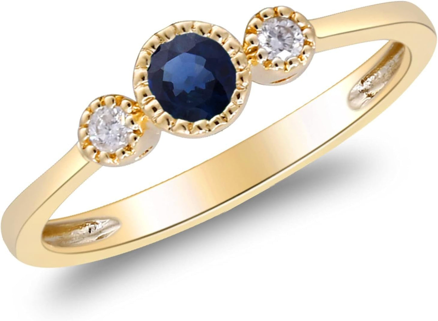 10K Yellow Gold Genuine Blue Sapphire Ring with Diamonds for Women Holiday Gifts | Ethically, Authentically & Organically Sourced (Round-Cut) Shaped Sapphire Jewelry for Her | Sapphire Ring for Women Holiday Gifts