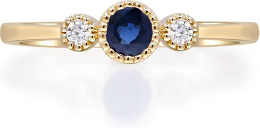 10K Yellow Gold Genuine Blue Sapphire Ring with Diamonds for Women,Ethically, Metal Gemstone Diamond, Sapphire - WORLD TIME VISITS