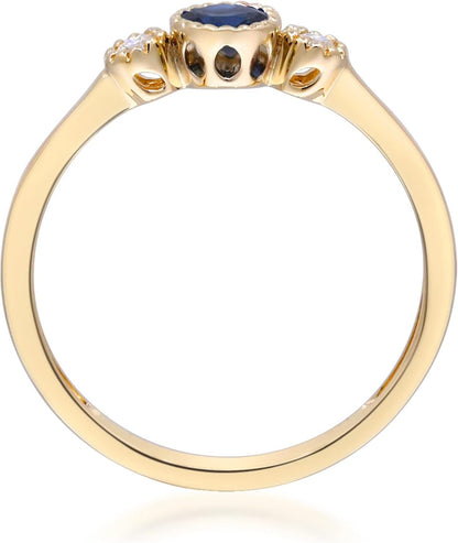 10K Yellow Gold Genuine Blue Sapphire Ring with Diamonds for Women,Ethically, Metal Gemstone Diamond, Sapphire
