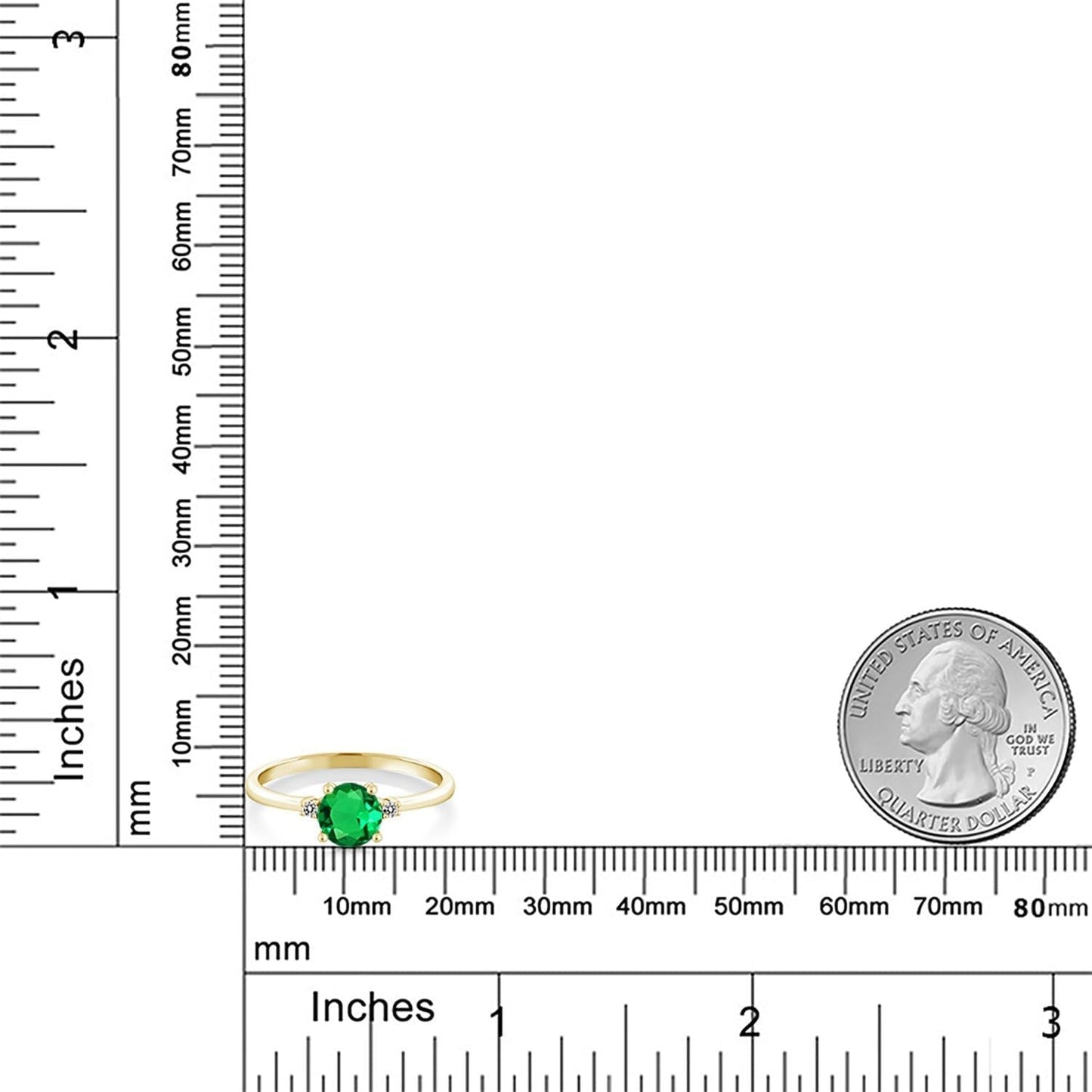 10K Yellow Gold Green Nano Emerald and White Diamond Solitaire Engagement Ring for Women (0.80 Cttw, round 6MM, Gemstone May Birthstone, Available in Size 5,6,7,8,9)