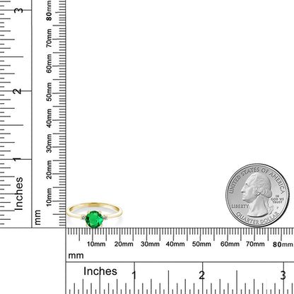 10K Yellow Gold Green Nano Emerald and White Diamond Solitaire Engagement Ring for Women (0.80 Cttw, round 6MM, Gemstone May Birthstone, Available in Size 5,6,7,8,9)