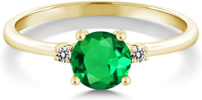 10K Yellow Gold Green Nano Emerald and White Diamond Solitaire Engagement Ring for Women (0.80 Cttw, round 6MM, Gemstone May Birthstone, Available in Size 5,6,7,8,9) - WORLD TIME VISITS