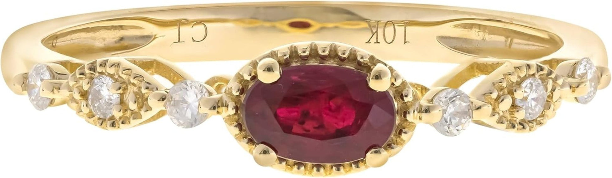 10K Yellow Gold Mozambique Genuine Ruby Ring with Diamonds for Women | Ethically, Authentically & Organically Sourced (Oval) Shaped Ruby Hand - Crafted Jewelry for Her | Ruby Ring for Women - WORLD TIME VISITS