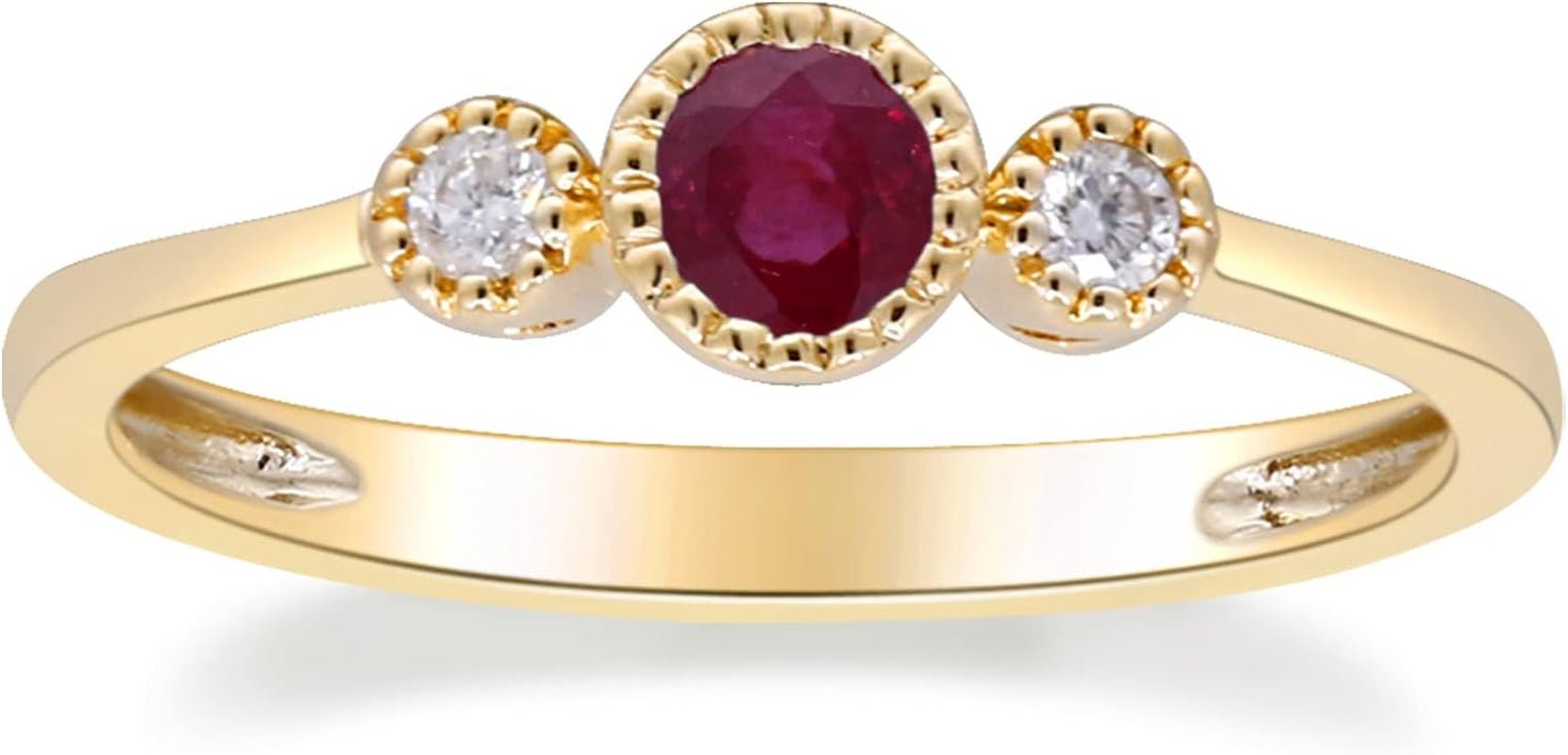 10K Yellow Gold Mozambique Genuine Ruby Ring with Diamonds for Women Holiday Gifts | Ethically, Authentically & Organically Sourced (Round) Shaped Ruby Hand - Crafted Jewelry for Her | Ruby Ring for Women Holiday Gifts - WORLD TIME VISITS
