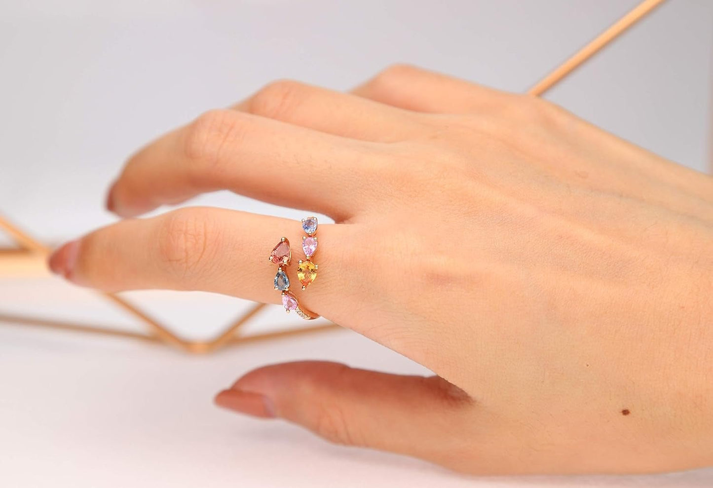 10K Yellow Gold Multi Sapphire Ring with Diamonds for Women | Ethically, Authentically & Organically Sourced (Pear-Cut) Shaped Sapphire Hand-Crafted Jewelry for Her | Sapphire Ring for Women