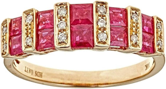 10K Yellow Gold Natural Ruby Diamond (I1,I2) Engagment Propose Promise Ring for Women - WORLD TIME VISITS