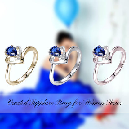 10K/14K/18K Gold Created Sapphire Teardrop Pear Cut Engagement Rings for Women Jewelry Gifts for Her