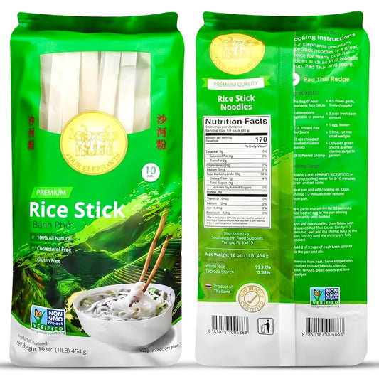10MM Rice Stick Noodles (Authentic) | Pack of 3 | 1LB 454G per Pack | Use for Pad Thai & Pho | DIY Cooking Instructions Included | Brand - WORLD TIME VISITS