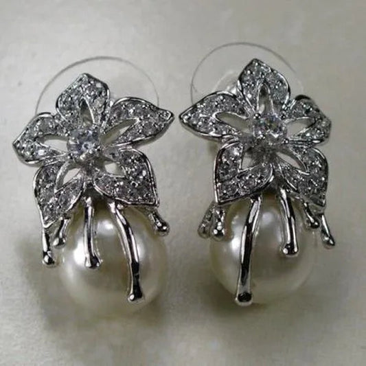 10mm White Pearl White Topaz 925 Sterling Silver Gemstone Earrings TE130 - WORLD TIME VISITS
