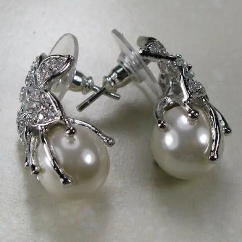 10mm White Pearl White Topaz 925 Sterling Silver Gemstone Earrings TE130